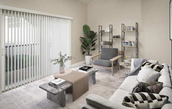 Living room space with huge patio door to backyard at Canyon Park Apartments, 97005