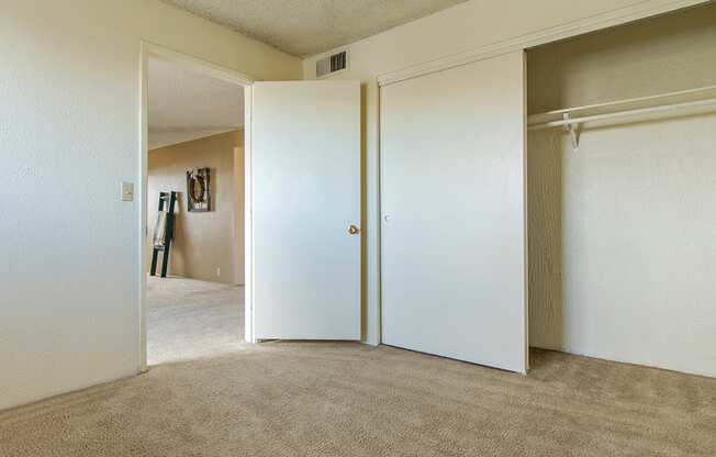 Cottonwood Creek room with large closet near the doorway. 