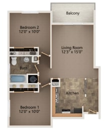 2 beds, 1 bath, 842 sqft, $1,327