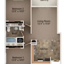 2 beds, 1 bath, 842 sqft, $1,327