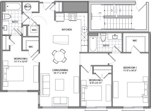 3 beds, 2 baths, 1,221 sqft, $4,576, Unit 423