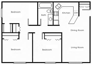 3 beds, 1 bath, 1,008 sqft, $1,240