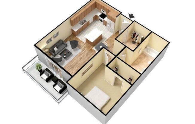 1 bed, 1 bath, 676 sqft, $1,117