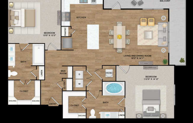 2 beds, 2 baths, 1,170 sqft, $2,124