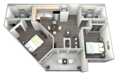 a floor plan of a two bedroom apartment with a living room and dining room