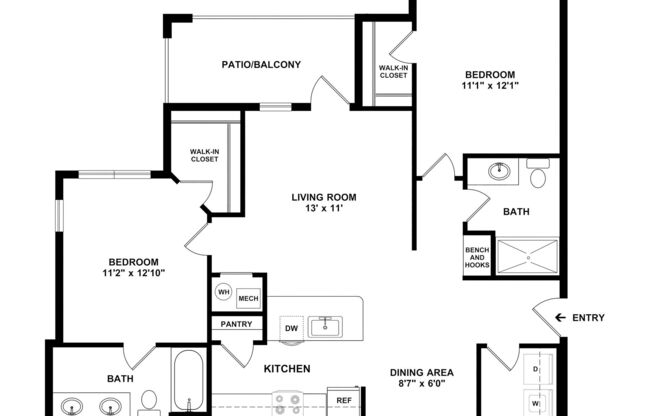 2 beds, 2 baths, 1,026 sqft, $1,697