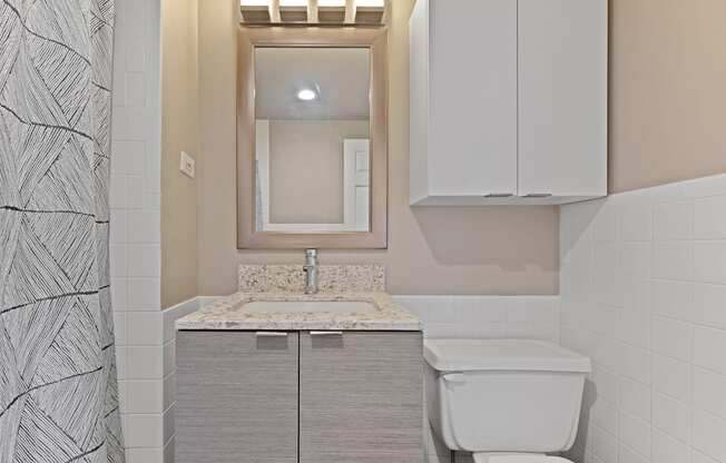 a bathroom with a toilet and a sink and a mirror