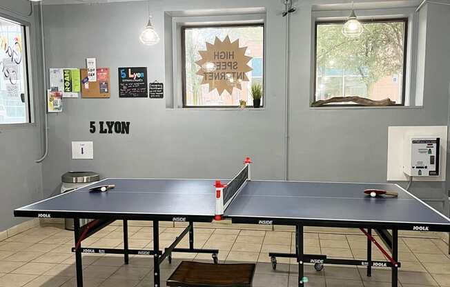 a ping pong table at Lofts at 5 Lyon, in downtown Grand Rapids, MI