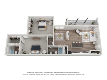 2 beds, 2 baths, 1,017 sqft, $1,436
