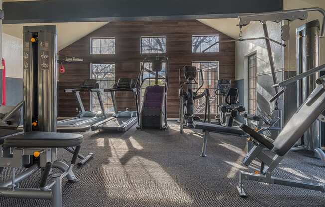 Arboretum view of fitness center with weight stations