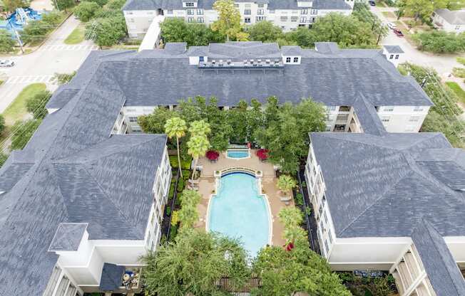 an aerial view of The Plaza Museum District apartments