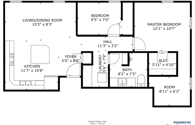 2 beds, 1 bath, $1,995, Unit #C