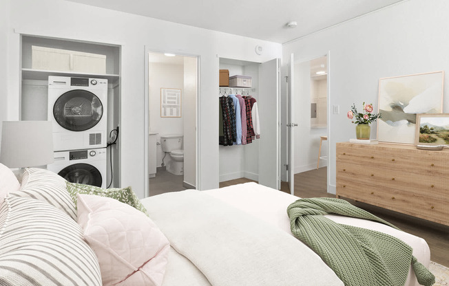 Bedroom with In-home Washer and Dryer