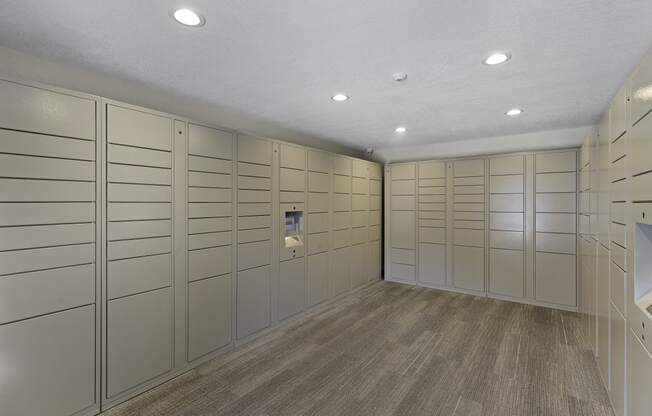 Large Package Room with Recessed Lighting at Campo Basso Apartment Homes, Lynnwood, Washington 98087