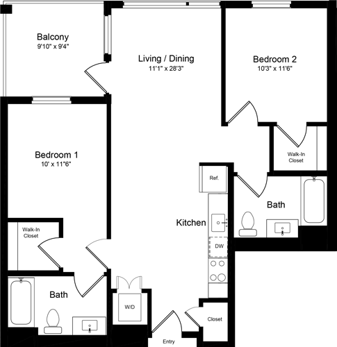 2 beds, 2 baths, 947 sqft, $4,084, Unit 308