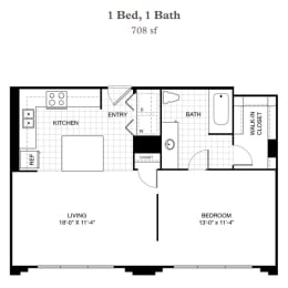 1 bed, 1 bath, 708 sqft, $1,964