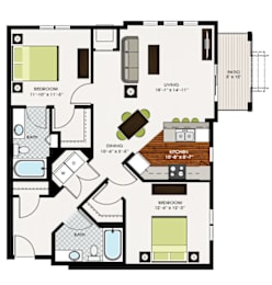 2 beds, 2 baths, 1,125 sqft, $2,041
