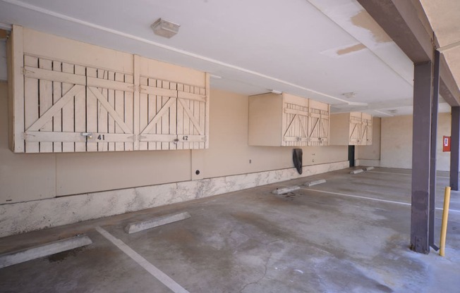 Ocean View Townhomes parking area and outdoor storage locker