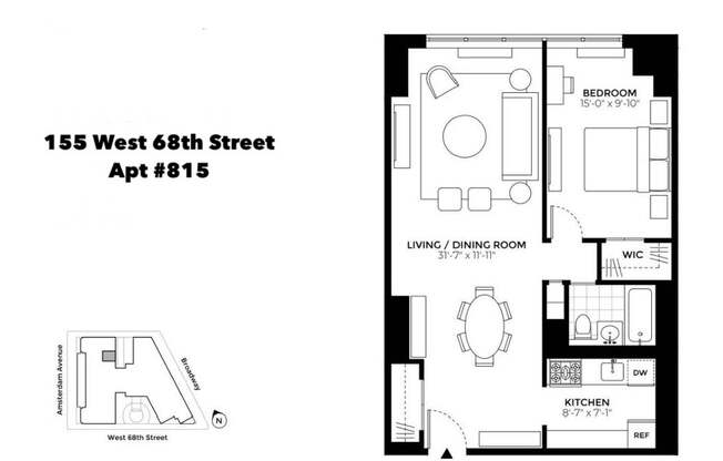 1 bed, 1 bath, 617 sqft, $5,200, Unit 815