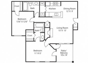 2 beds, 2 baths, 1,087 sqft, $1,342