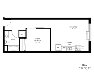 1 bed, 1 bath, 597 sqft, $1,630