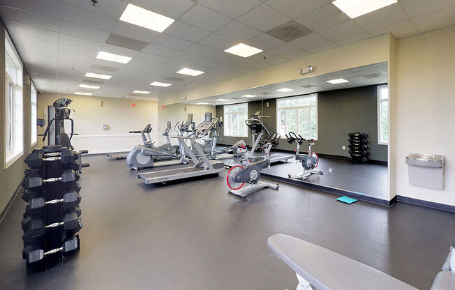 Modern gym with equipment at Woodlee Terrace Apartments, Woodbridge