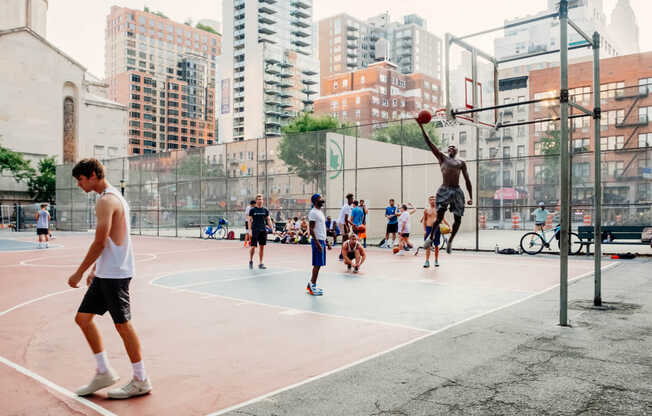 Jump onto the basketball court at St. Vartan Park.