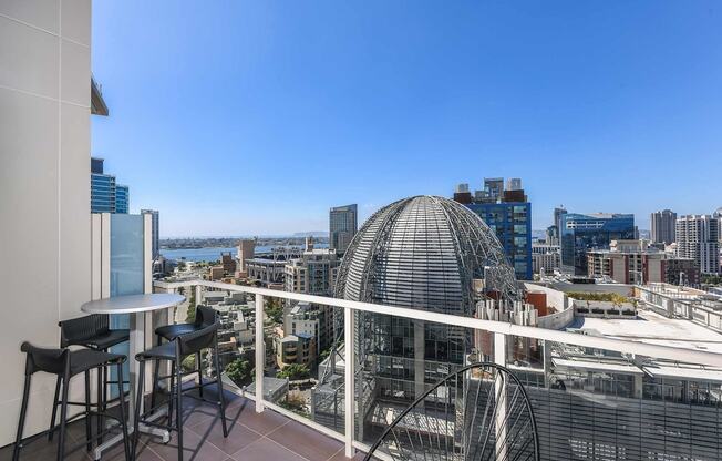 beautiful city views from private balcony at K1 Apartments, San Diego, CA 92101
