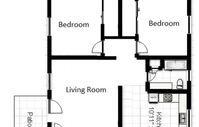 2 beds, 1 bath, 903 sqft, $1,190, Unit A-3