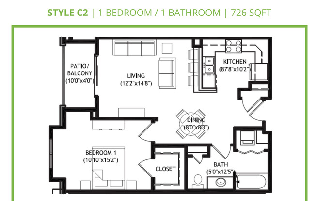 1 bed, 1 bath, 726 sqft, $1,895, Unit 315