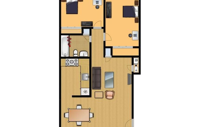 2 beds, 1 bath, 980 sqft, $875