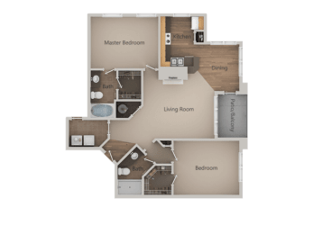 2 beds, 2 baths, 1,069 sqft, $2,135
