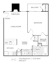 1 bed, 1 bath, 685 sqft, $1,206
