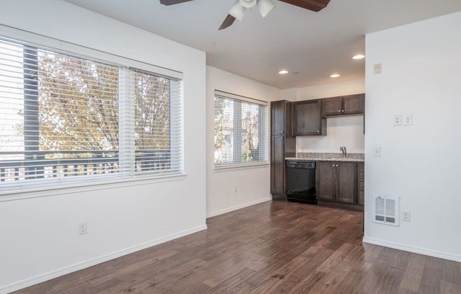 Glee| Kitchen and Living Room with Wood Floors