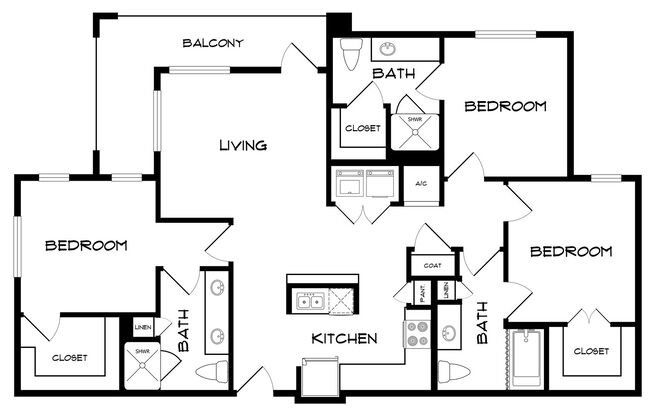 3 beds, 3 baths, 1,391 sqft, $2,499, Unit 2212