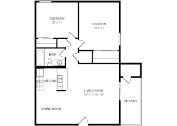2 beds, 1 bath, 864 sqft, $1,110
