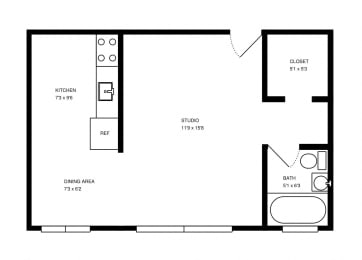 Studio, 1 bath, 377 sqft, $1,201