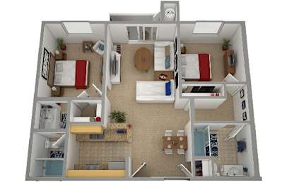 2 beds, 2 baths, 893 sqft, $2,336