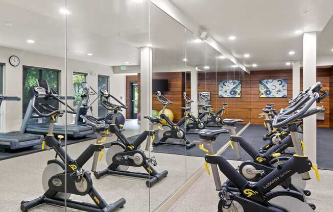 a gym with a lot of exercise equipment