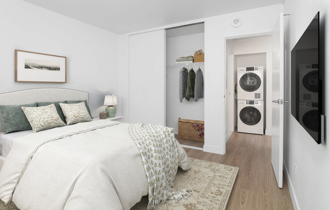 Bedroom with In-home Washer and Dryer