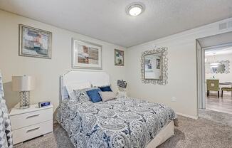 Bedroom with Ceiling Fan at St. Johns Forest Apartments, Jacksonville, FL