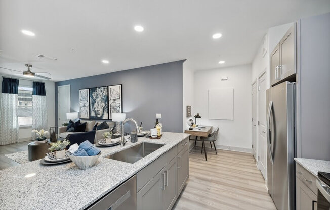 Model kitchen with stainless steel appliances