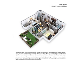 2 beds, 2 baths, 1,036 sqft, $2,087