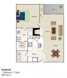 1 bed, 1 bath, 687 sqft, $960