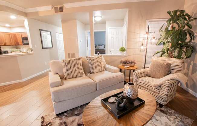 a living room with a couch and a coffee table