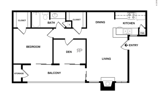 1 bed, 1 bath, 724 sqft, $864