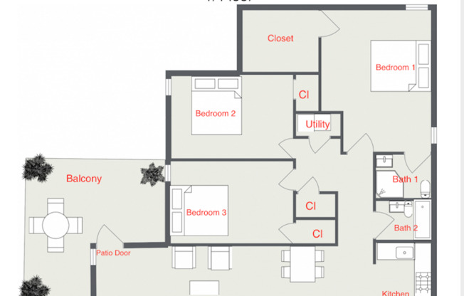 3 beds, 2 baths, 834 sqft, $1,249, Unit 107