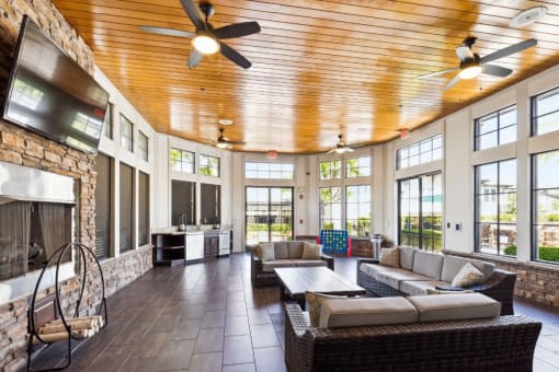 Large Resident Lounge with a Fireplace at The Loree, Jacksonville, FL, 32256