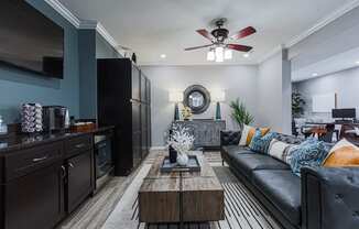 clubhouse with a couch and a coffee table