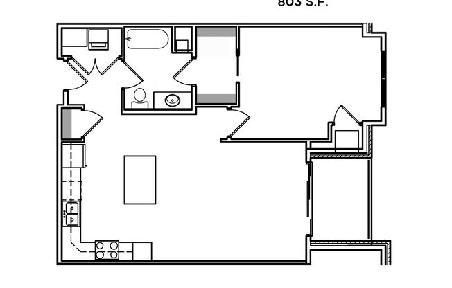 1 bed, 1 bath, 803 sqft, $1,490, Unit 203